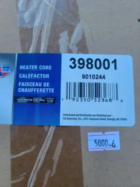 398001 CARQUEST Hvac Heater Core #3