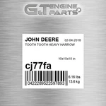 Cj77fa Tooth Heavy Harrow Fits John Deere (surplus Open Box). Fixed Price $97.70.